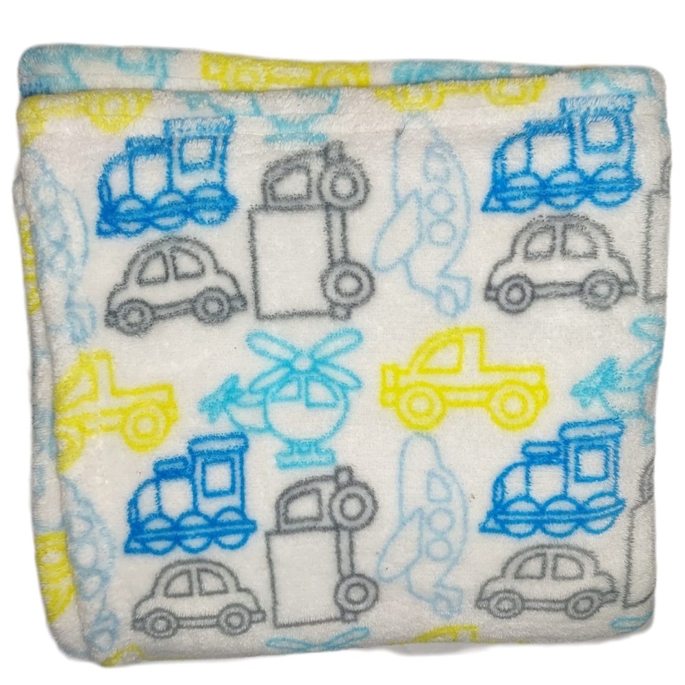 Cudlie Truck Car Train Transportation Baby Blanket Lovey Yellow Blue Gray White
